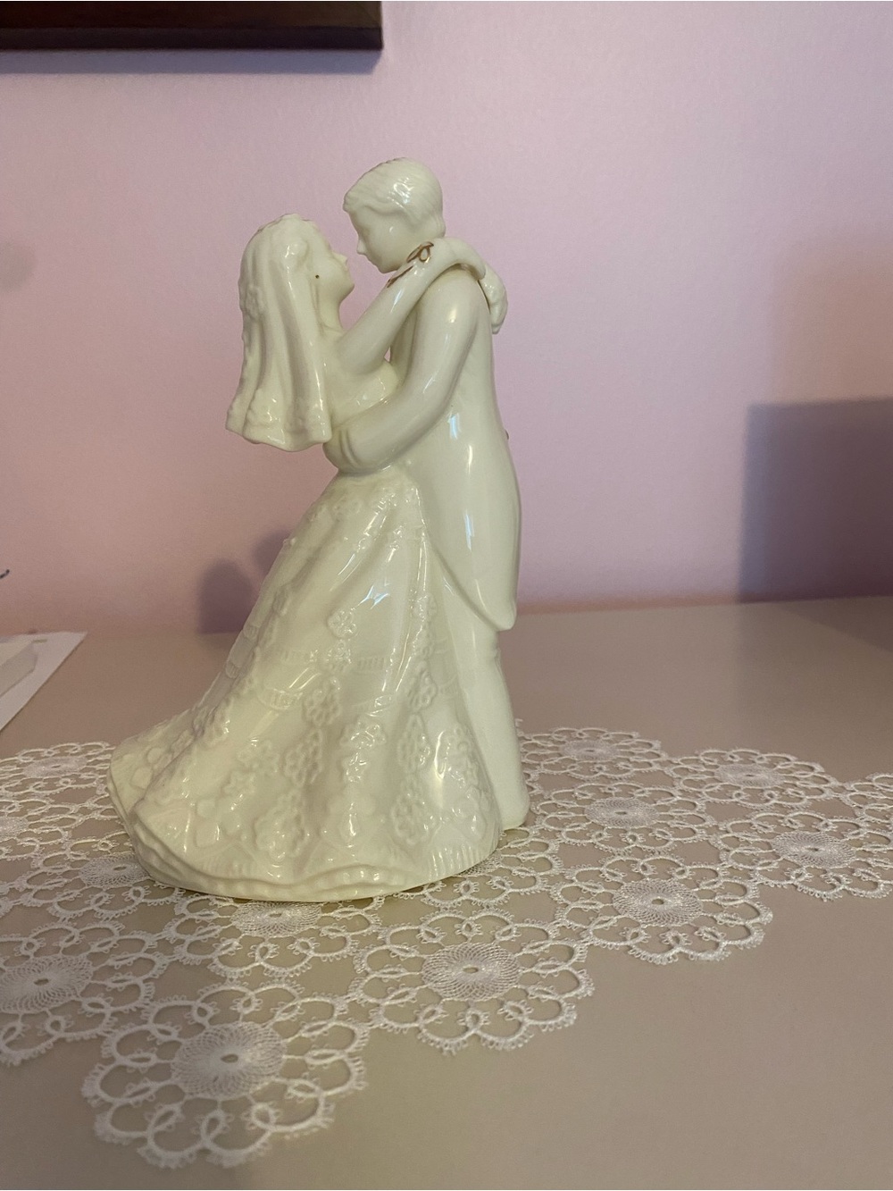 Ivory Ceramic Bride and Groom Figurine Wedding Cake Topper